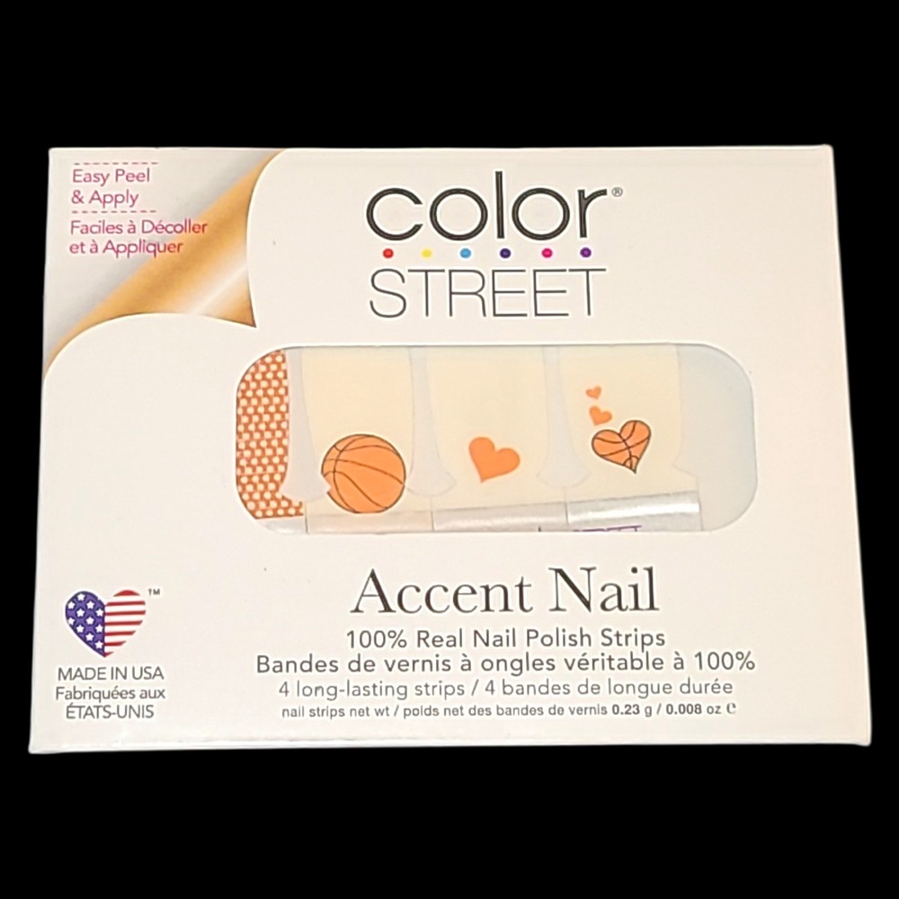 Color Street Lets Bounce Accent Nail Polish Strips NOS Basketball Hearts USA